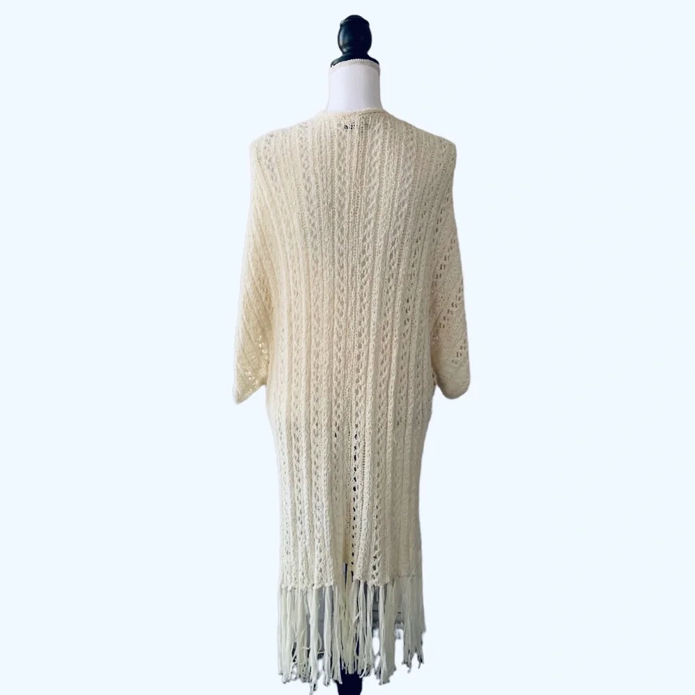 AMERICAN EAGLE CROCHET KNIT TASSEL TRIM CARDIGAN DUSTER SWEATER - Picture 4 of 12